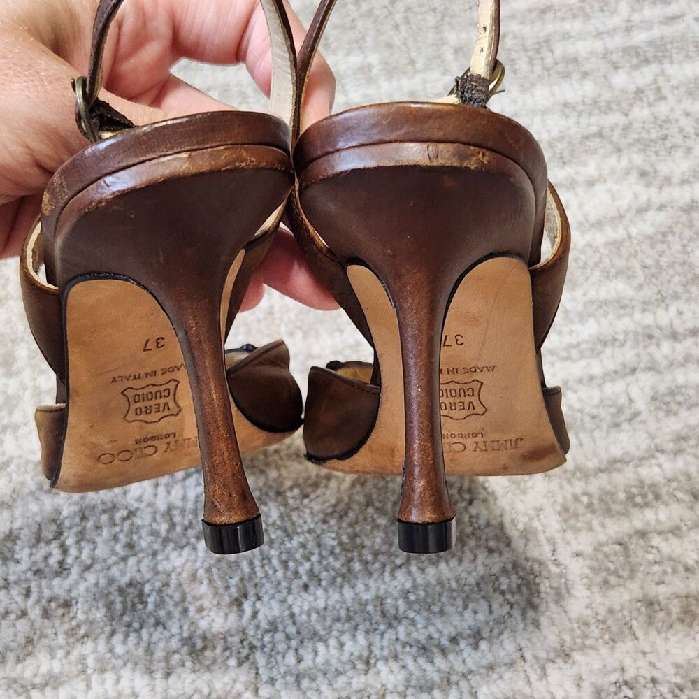 Jimmy Choo women's point toe slingback leather heels brown size 37 IT or 7 US - Picture 8 of 10